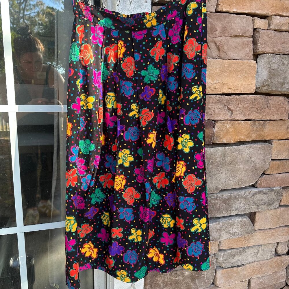 Vintage Worthington Colorful Floral Skirt Size 10M with Pockets